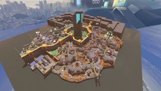 In-engine bird's eye view of the E-District map with more assets in it.