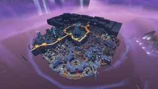 In-engine bird's eye view of the E-District map with more lighting along with assets.